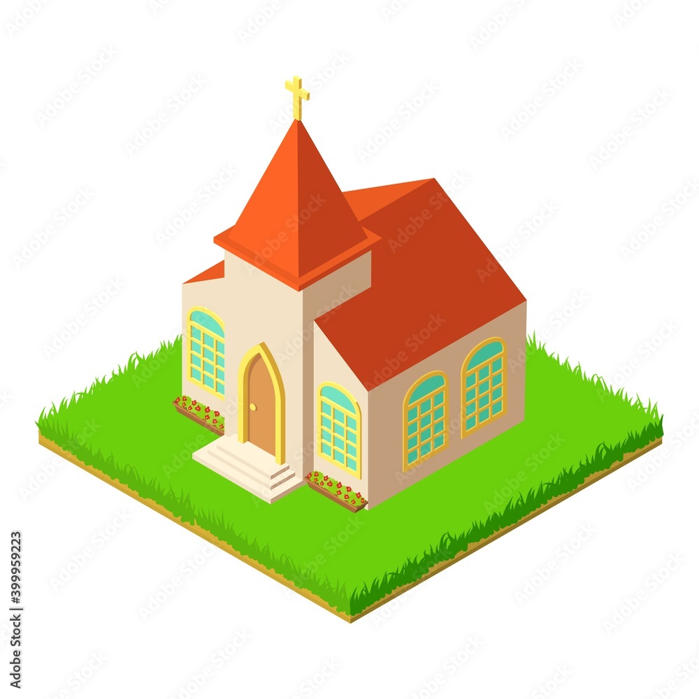 Protestant church icon. Isometric illustration of protestant church vector icon for web