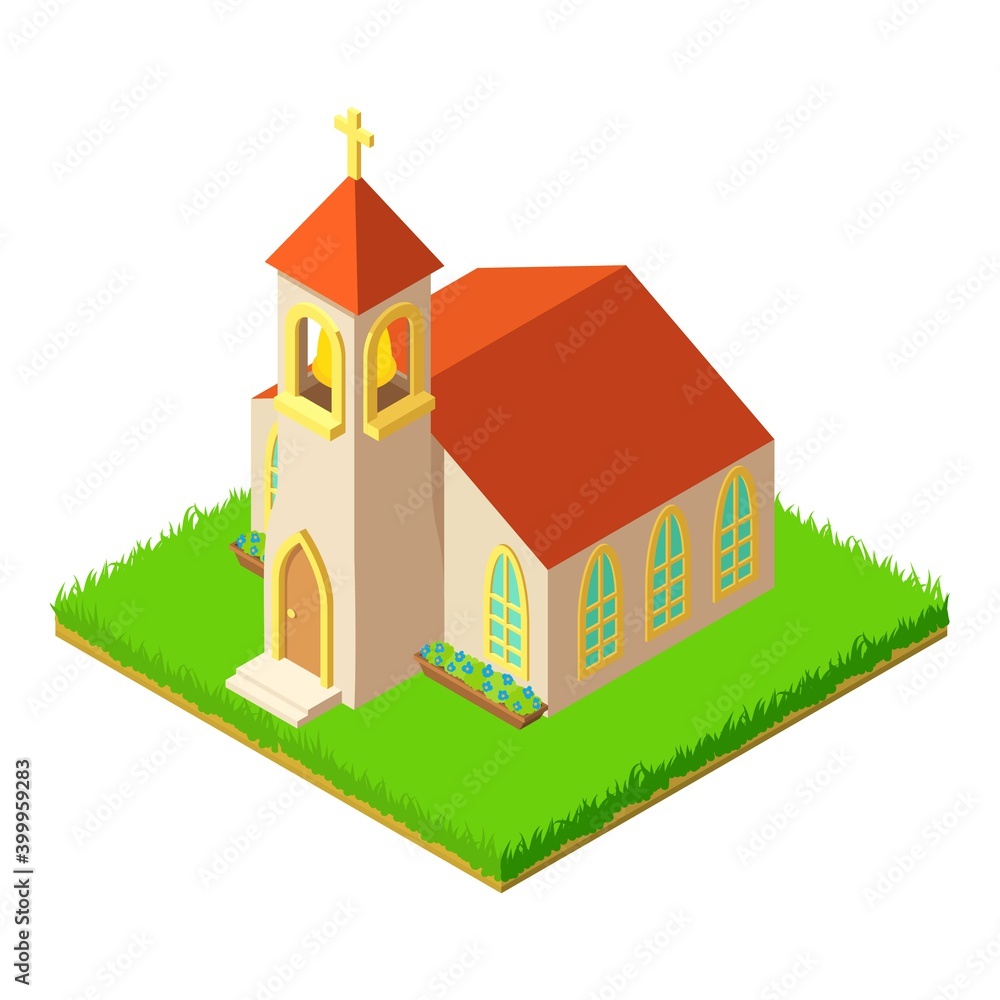 Old church icon. Isometric illustration of old church vector icon for web
