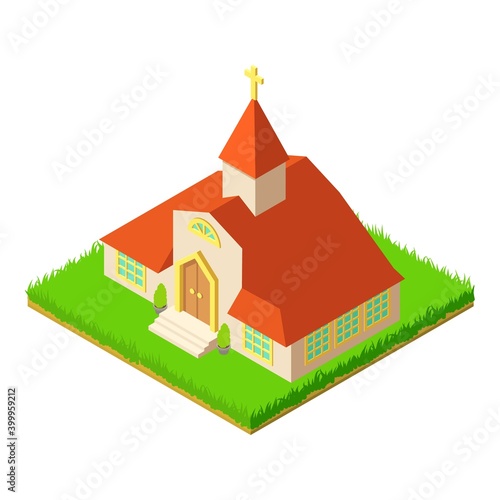 Monastery building icon. Isometric illustration of monastery building vector icon for web