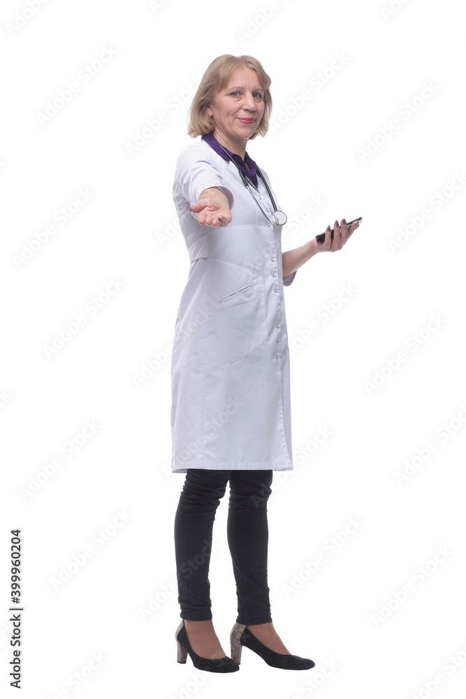 Closeup portrait of female doctor with stethoscope, healthcare professional texting on phone Closeup portrait of female doctor with stethoscope, healthcare professional texting on phone
