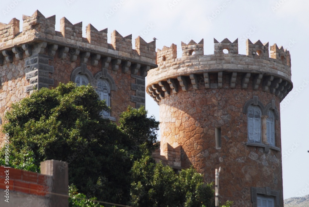 View of Bellenis tower, a historical and folklore museum in Leros island, Greece.