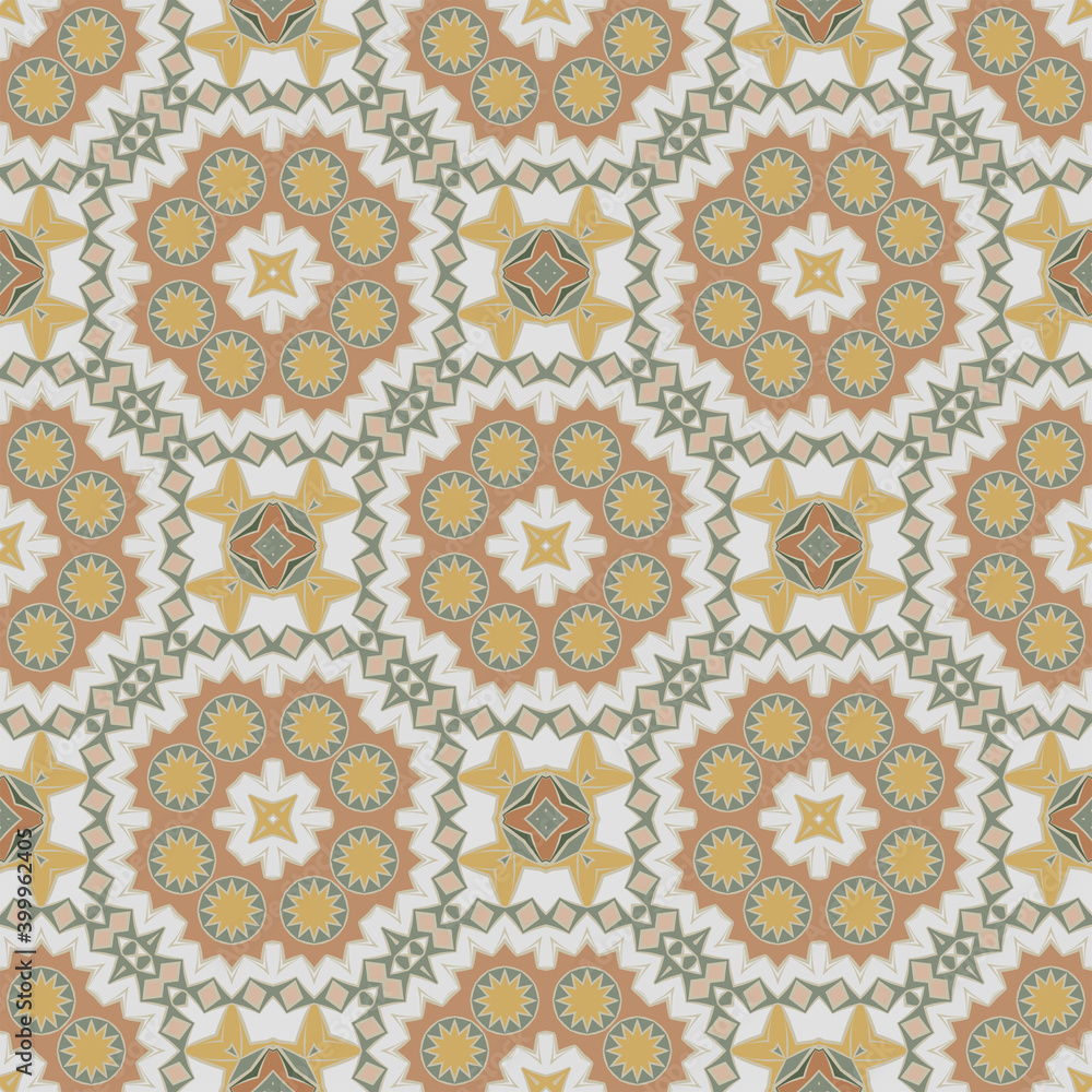 Style bright color mandala seamless pattern in beige orange yellow gray blue for decoration, paper wallpaper, tiles, textiles, neckerchief, pillows. Home decor, interior design, cloth design. Style bright color mandala seamless pattern in beige orange yellow gray blue for decoration, paper wallpaper, tiles, textiles, neckerchief, pillows. Home decor, interior design, cloth design.