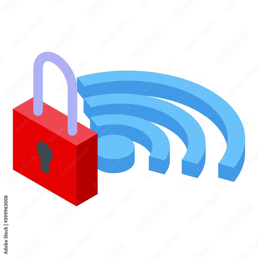 Locked wifi zone icon. Isometric of locked wifi zone vector icon for web design isolated on white background Locked wifi zone icon. Isometric of locked wifi zone vector icon for web design isolated on white background
