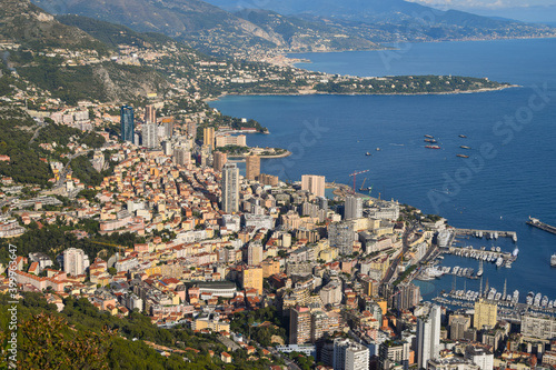 Scenic panorama of the city, port and coast, Monte Carlo, Monaco © VV Shots