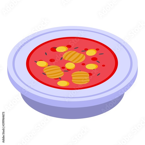 Chestnut tomato soup icon. Isometric of chestnut tomato soup vector icon for web design isolated on white background