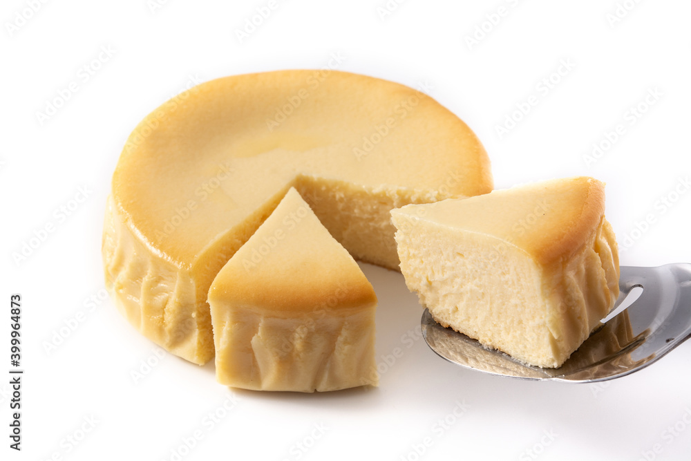 Traditional New York cheesecake isolated on white background Traditional New York cheesecake isolated on white background