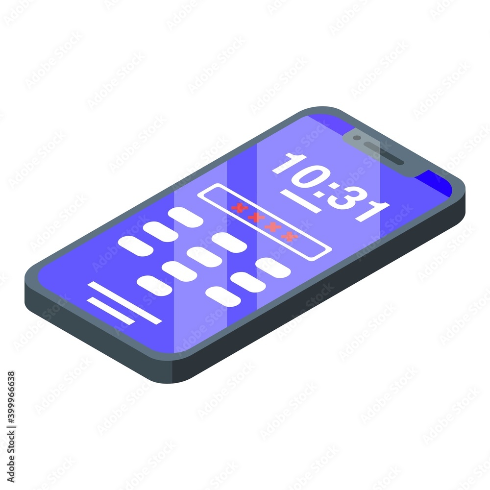 Phone password icon. Isometric of phone password vector icon for web design isolated on white background Phone password icon. Isometric of phone password vector icon for web design isolated on white background