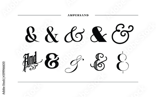 Typography ampersand for wedding invitation. Template symbol of ampersands, sans serif, decorative stock ornament. Vector illustration