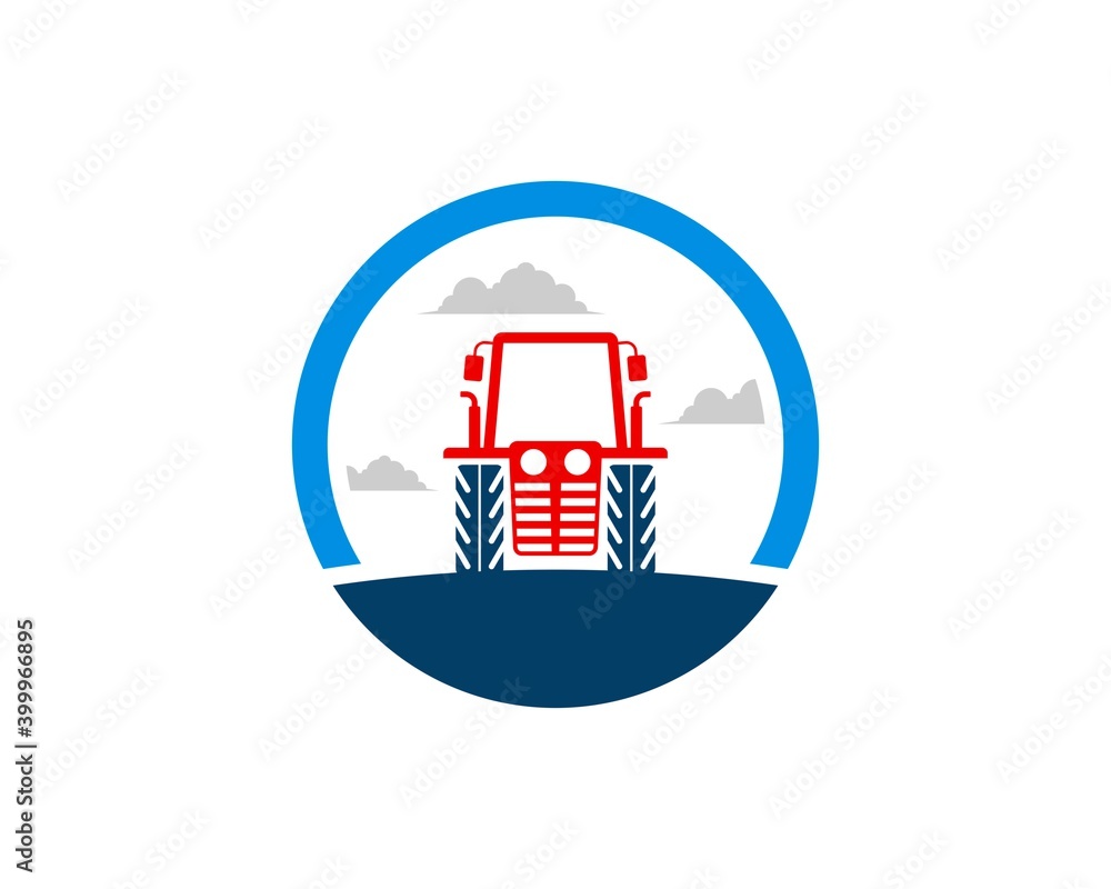Circle shape with farm tractor in the field Circle shape with farm tractor in the field