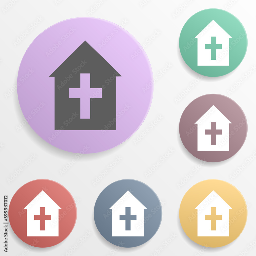 Place of the church badge color set icon. Simple glyph, flat vector of map icons for ui and ux, website or mobile application Place of the church badge color set icon. Simple glyph, flat vector of map icons for ui and ux, website or mobile application