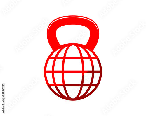 Combination globe with gym kettle bell logo