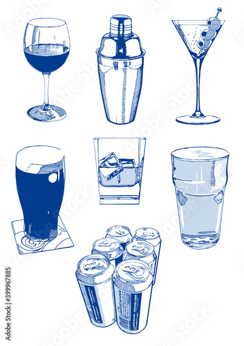Illustration of various alcoholic drinks