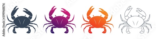 Set of Colorful Cancer vector web icons. Illustration of an astrology sign. Zodiac astrology sign depicting crab arthropod animal. Crustaceans flat design character.