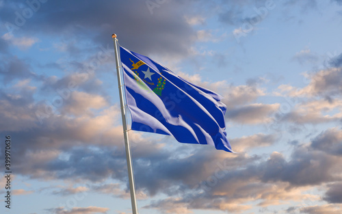 Nevada US State Flag at sky background.