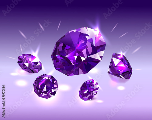 Beautiful bright purple diamonds on a purple background. Vector illustration.