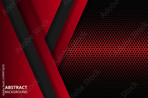 Dark red abstract background with carbon fiber and triangular shapes. Black carbon textured pattern. Red and black triangular geometric shapes on a carbon grid.