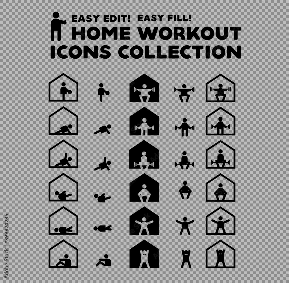 Home workout activity indoor icon set collection line and fill vector transparent Home workout activity indoor icon set collection line and fill vector transparent