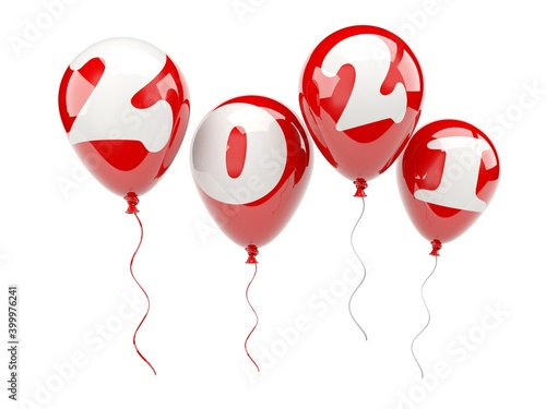 Balloons with 2021 New Year sign isolated on white