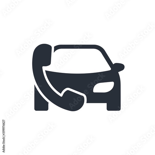Car and telephone receiver. Telephone support  for car service. Maintenance, sales and safe car traffic. Vector icon isolated on white background.