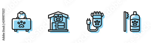 Set line Hair clipper pet, Pet first aid kit, grooming and Dental hygiene for pets icon. Vector.