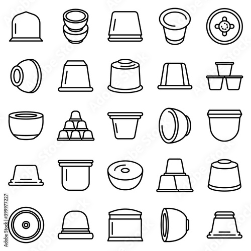 Capsule coffee icons set. Outline set of capsule coffee vector icons for web design isolated on white background