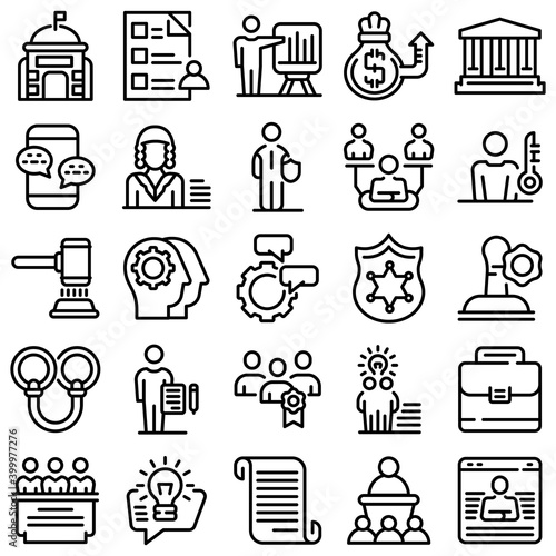 Authority icons set. Outline set of authority vector icons for web design isolated on white background