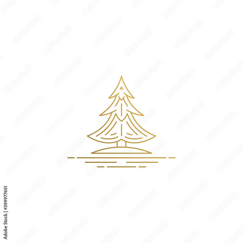 Outline design of conifer tree hand drawn with thin lines
