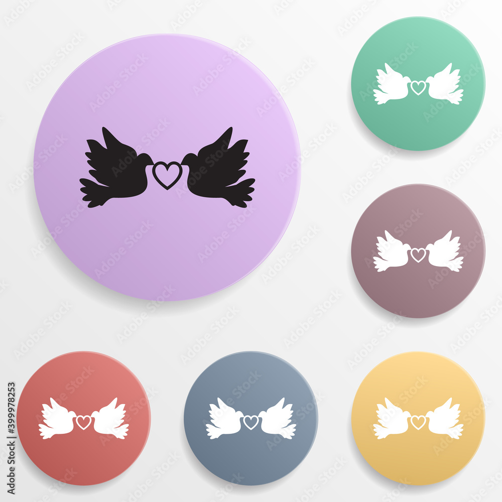 Obraz premium Love doves keep heart badge color set icon. Simple glyph, flat vector of valentine's day- wedding icons for ui and ux, website or mobile application