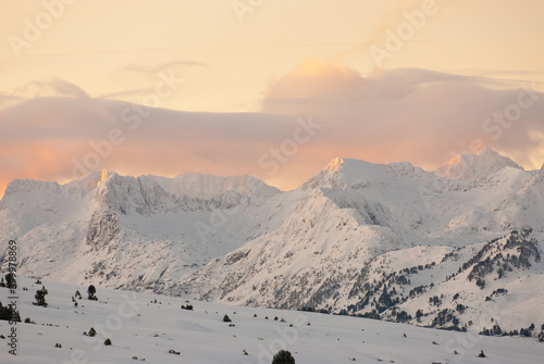 Amanecer en el Pirineo catalán desde la estación de esquí de Baqueira Beret. photo