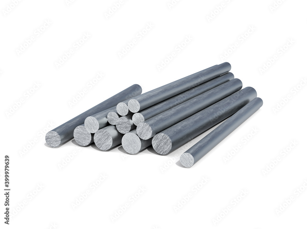 Metal round profile in different scales, 3d illustration Metal round profile in different scales, 3d illustration