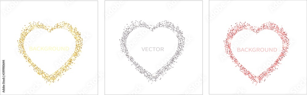 Sparkling heart dust isolated on white background. For social media posts, mobile apps, banners design and web/internet. Glitter style. Vector set.