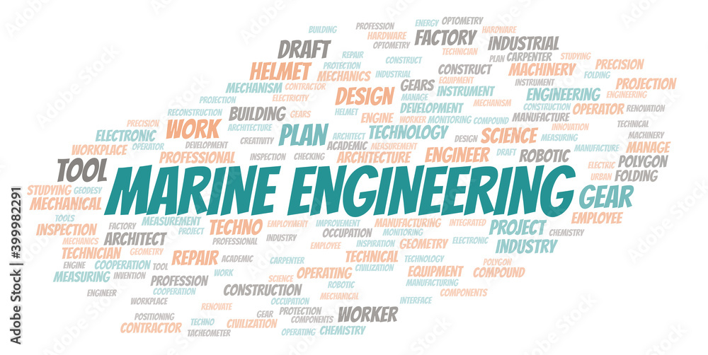 Marine Engineering typography word cloud create with the text only