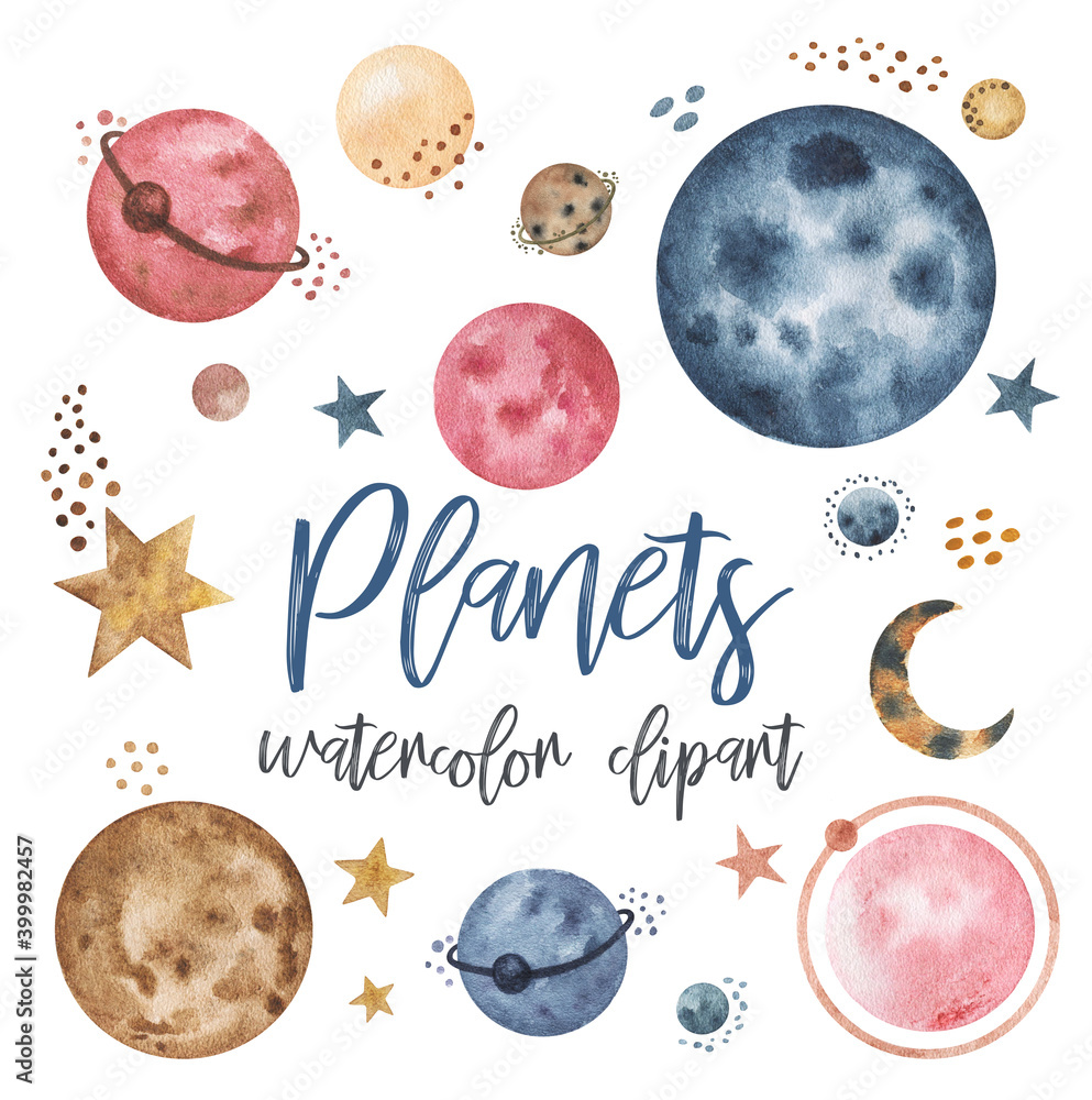 Watercolor Space Planets Clipart. Watercolor Space Clipart, Cosmic Set ...