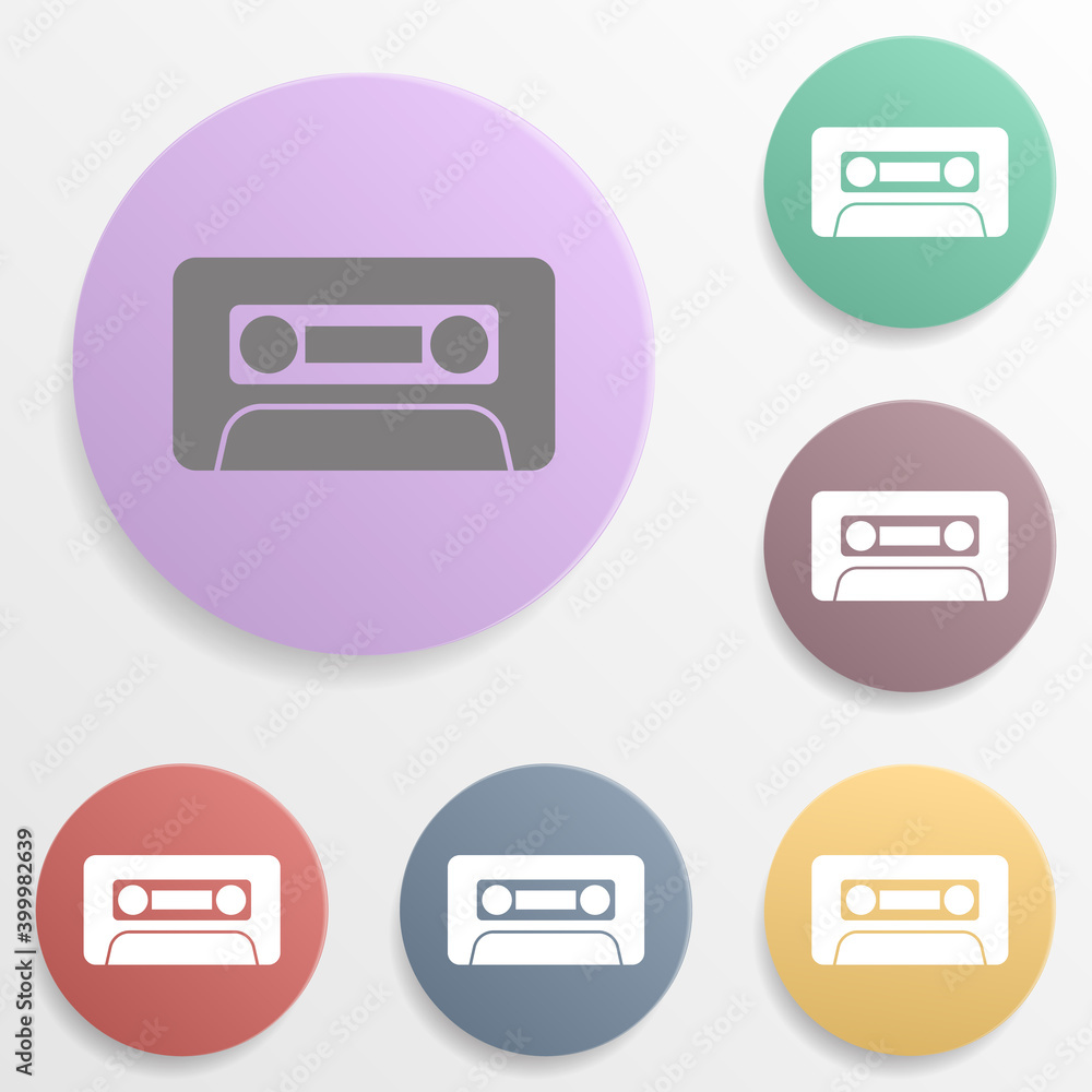 Audio cassette tape badge color set icon. Simple glyph, flat vector of web icons for ui and ux, website or mobile application Audio cassette tape badge color set icon. Simple glyph, flat vector of web icons for ui and ux, website or mobile application