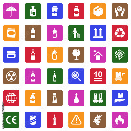 Packing Icons. White Flat Design In Square. Vector Illustration.