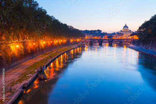 Tiber River, Saint Pietro Basilica, Vatican City, Rome, Italy, Europe