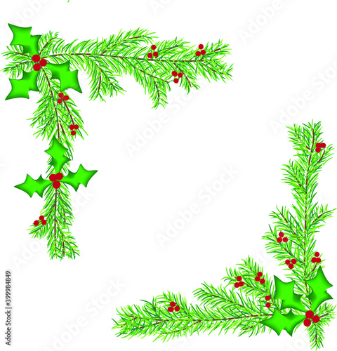 Christmas leaves frame decoration New Year background Vector