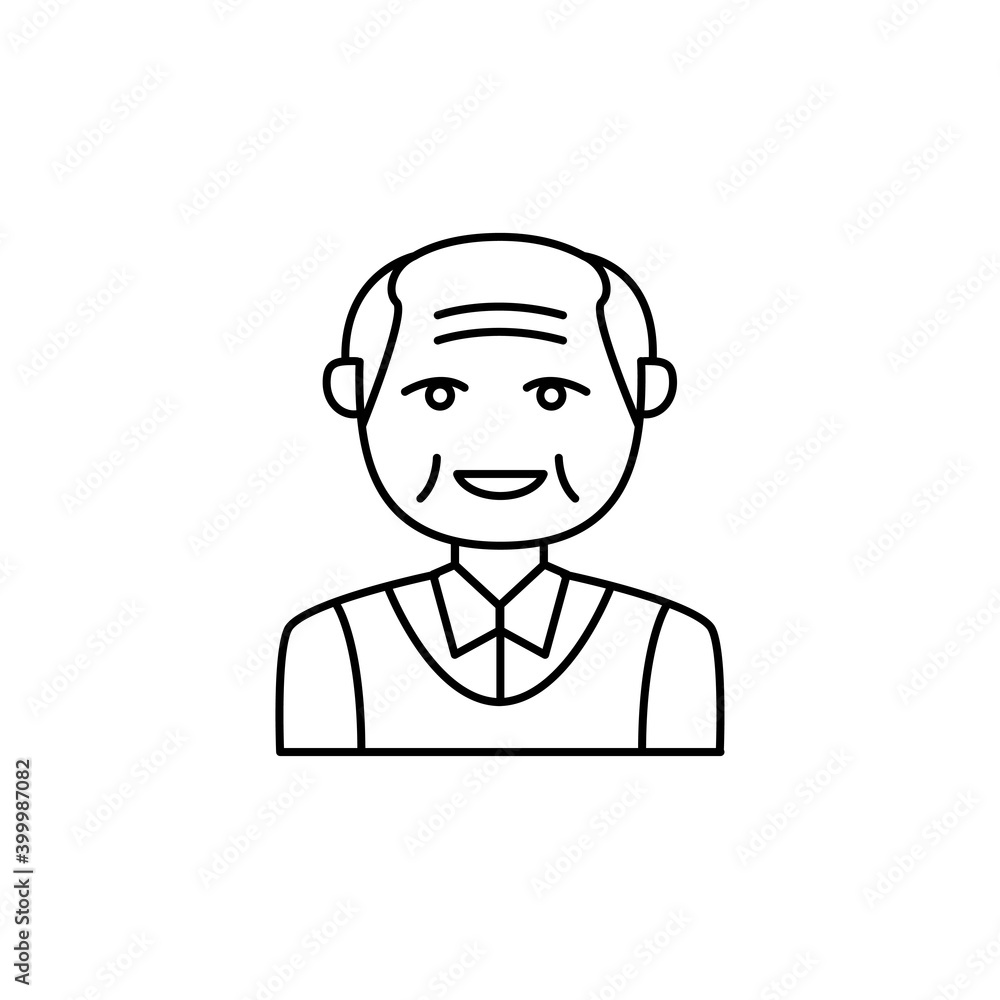 Simple old man vector illustration in line art style isolated on white background. Linear style of grandfather icon