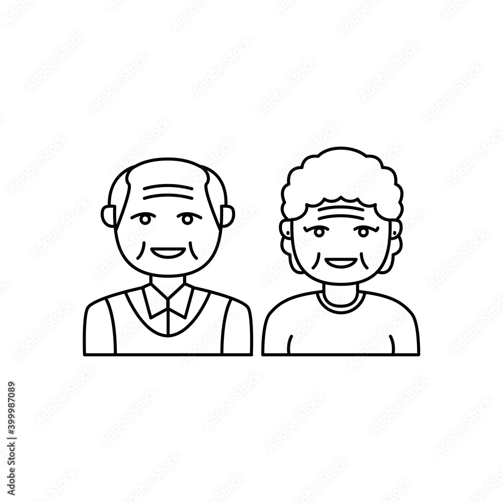 Simple line art old couple vector illustration isolated on white background. Linear style of grandparents icon Simple line art old couple vector illustration isolated on white background. Linear style of grandparents icon