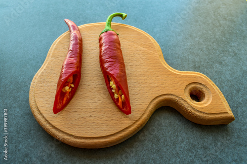 Hot peppers cut on a cutting board