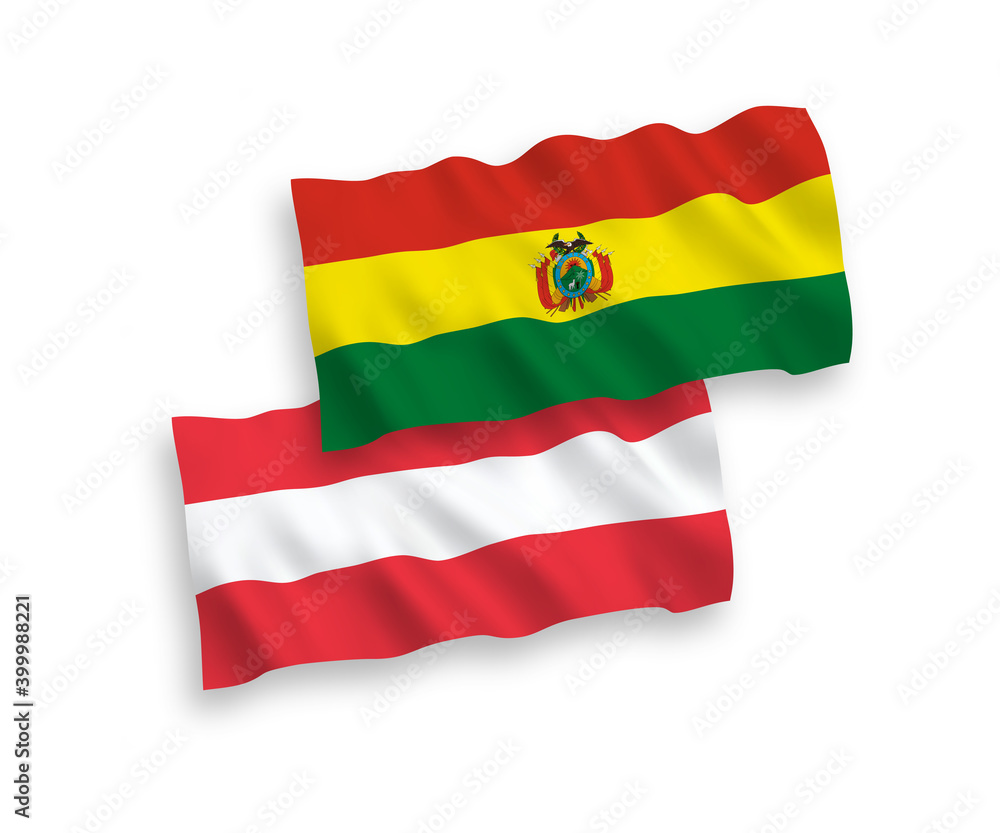 National vector fabric wave flags of Austria and Bolivia isolated on white background. 1 to 2 proportion. National vector fabric wave flags of Austria and Bolivia isolated on white background. 1 to 2 proportion.