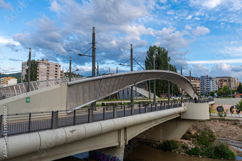 Bridge separating the Serbian enclave from the Albanian part of Mitrovica, Kosovo photo