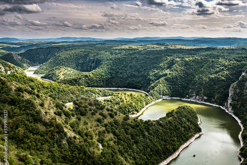 Uvac River meandering through the mountains, Uvac Special Nature Reserve, Serbia photo
