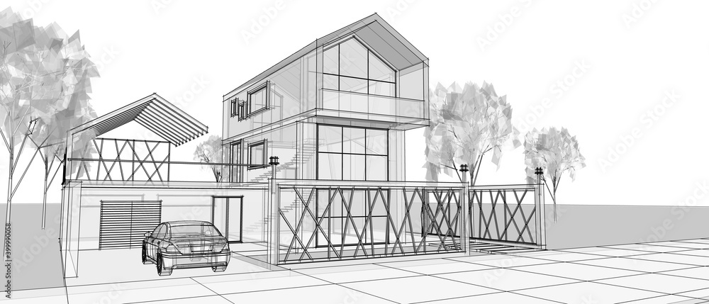Obraz modern house sketch 3d illustration