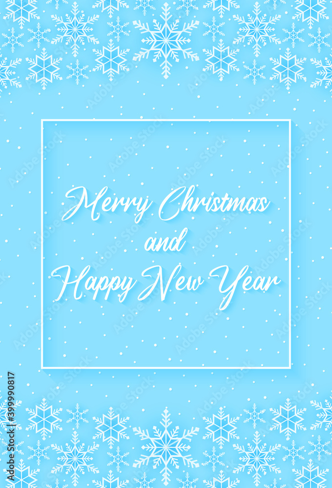 Merry Christmas and Happy new year, snowflakes pattern background, snow falling banner with lettering, paper art style
