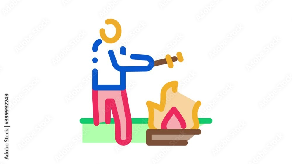 human cooking on camp fire Icon Animation. color human cooking on camp fire animated icon on white background human cooking on camp fire Icon Animation. color human cooking on camp fire animated icon on white background