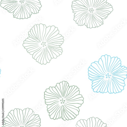 Light Blue, Green vector seamless doodle texture with flowers. Abstract illustration with flowers in doodles style. Design for textile, fabric, wallpapers.