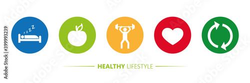 healthy lifestyle icons sleep apple yoga heart sport vector illustration EPS10