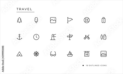 Travel icon set with outlined style
