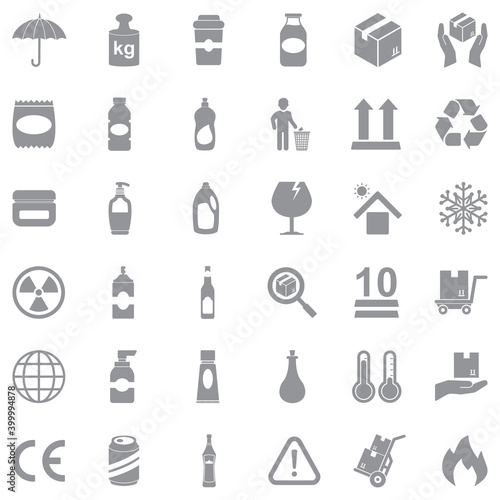 Packing Icons. Gray Flat Design. Vector Illustration.
